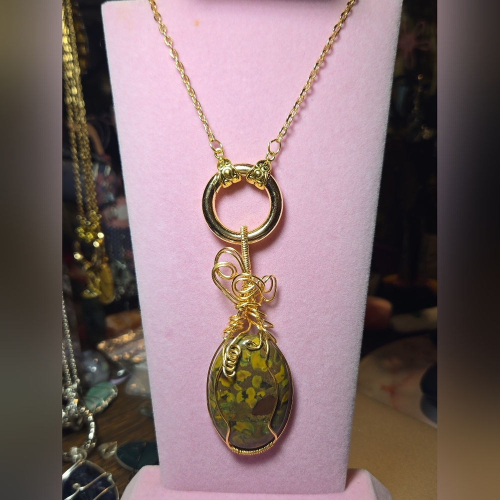 HAND CRAFTED Fruit Jasper Wire Wrapped Pendant & Gold Swaps Necklace Mix & Match - Picture 4 of 12